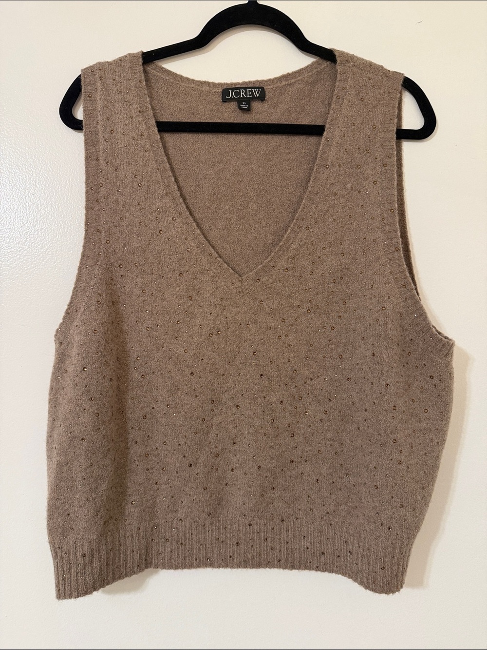 J. Crew Tan Beaded V-Neck Sweater Vest